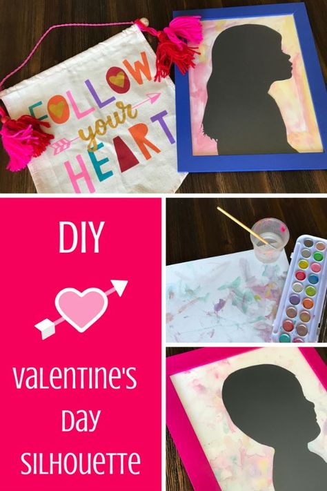 DIY Silhouette Valentine’s Day gift #diycrafts #valentinecrafts Preschool Parent Gifts, Class Valentines Gifts, Preschool Valentine Crafts, Toddler Valentine Crafts, Diy Silhouette, Kindergarten Valentines, Kids Silhouette, Kindergarten Gifts, Valentine Gifts For Kids