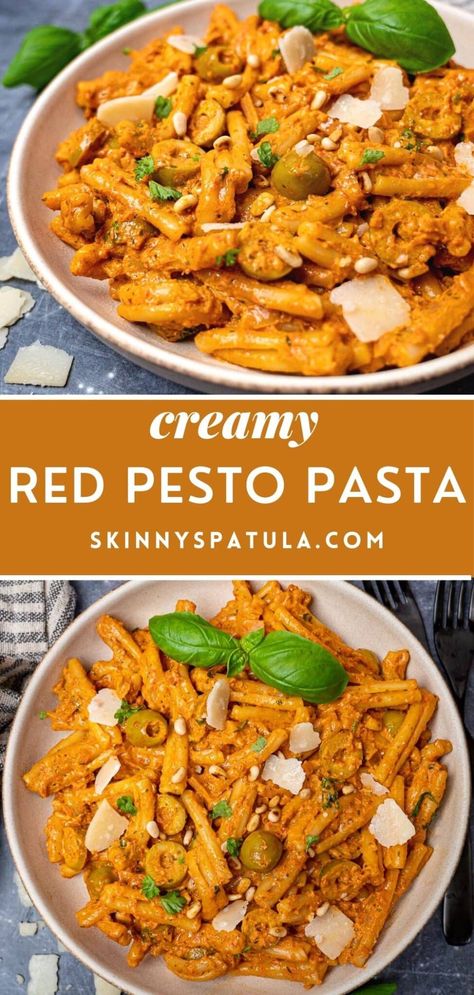 Recipes With Red Pesto Sauce, Pesto And Red Sauce Pasta, Red Pesto Dishes, Red Pesto Fettuccine, Pesto Rosso Pasta Recipes, Creamy Tomato Pesto Sauce, Recipes With Tomato Pesto, Rosso Pesto Recipes, Red Pesto Chicken Pasta