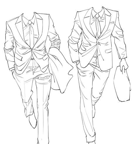 How To Draw A Suit, Suit Art Reference, Suit Drawing Reference, Drawing Suit, Two People Walking, Suit Reference, Tie Drawing, Suit Drawing, Reference Drawing