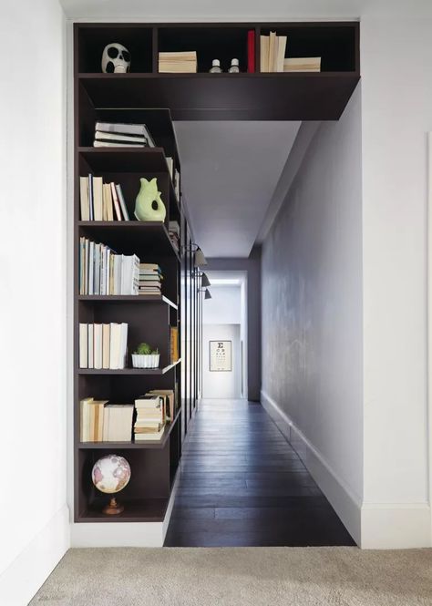 Wood Kitchen Cupboards, Hallway Library, Dark Wood Kitchen, Home Library Ideas, Yellow Cabinets, Dark Wood Kitchens, Styling Shelves, Outdoor Cinema, Shelving Ideas