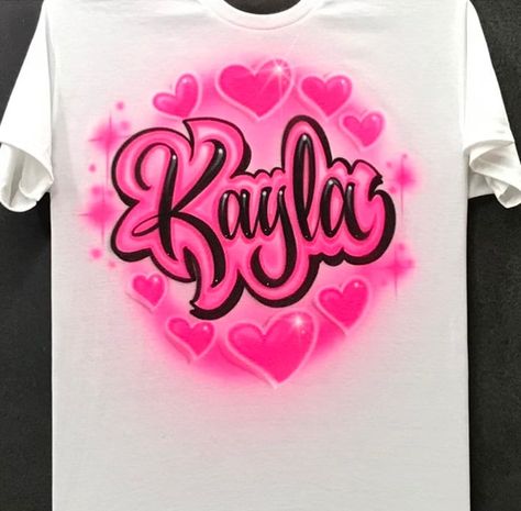 Airbrush T Shirt Hearts Print Name - Etsy Airbrush Clothes, Personalized Football Gifts, Airbrush Shirts, Airbrush T Shirts, Custom Airbrushing, Water Based Acrylic Paint, Hearts Design, Detailed Coloring Pages, T Shirt Crop Top