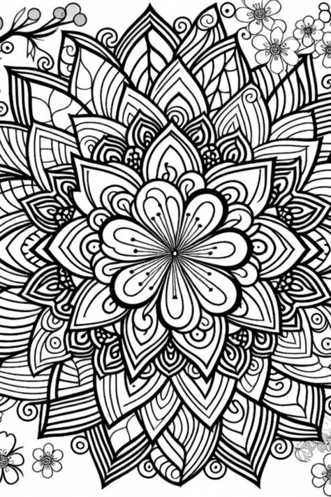 Explore the joy of coloring with our stunning Mandala and Cherry Blossom Coloring Page! This intricate design features a large, show-stopping flower at its center, surrounded by delicate cherry blossoms and elegant leaves. Perfect for relaxation, this coloring page welcomes your creativity as you add color to your day. Whether you want to immerse yourself in art or simply take a break from life's hustle and bustle, grab your favorite colored pencils and fill this beautiful design with life! Cherry Blossom Coloring Page, Forest Coloring Pages, Enchanted Forest Coloring, Colorful Mandala, Forest Color, Pastel Palette, Relaxing Activities, Giant Flowers, Colouring Techniques