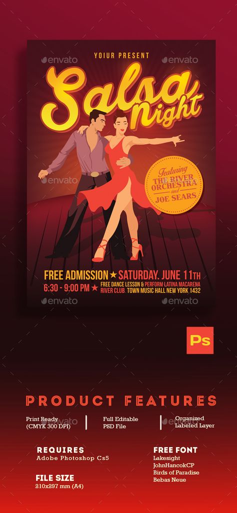 Salsa Night Poster, Cuba Dance, Dance Poster Design, Dance Flyer, Salsa Night, Salsa Classes, Drawing Materials, Dance Project, Moving On In Life