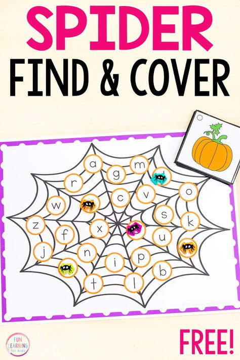 Letter Activities Kindergarten, Halloween Literacy Centers, Letter Sound Games, Letter Identification Activities, Spider Activities, Halloween Literacy, Halloween Centers, Letter Sound Activities, Halloween Kindergarten