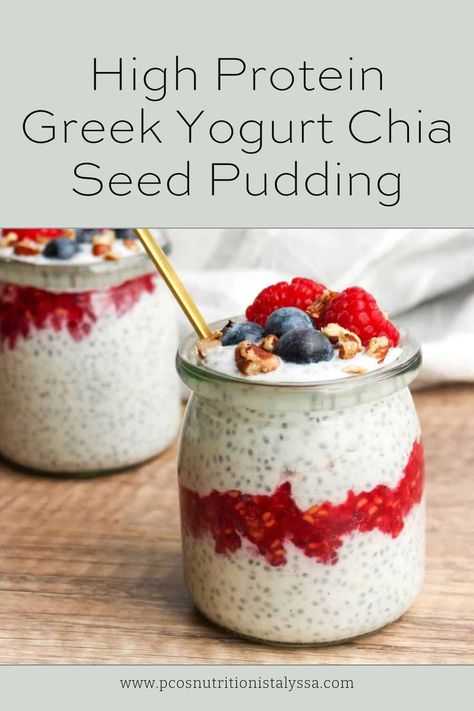 Indulge in this delicious overnight chia pudding with Greek yogurt, perfect for a high protein breakfast. Made with a creamy Greek yogurt chia seed pudding base, vanilla, and almond milk, every spoonful is a delight. Chia Pudding Recipes With Greek Yogurt, Yogurt Chia Pudding, Protein Chia Seed Pudding, Chia Pudding Recipes Healthy, Overnight Chia Pudding, Overnight Chia, Chia Seed Recipes Pudding, Chia Recipe, Chia Seed Recipes