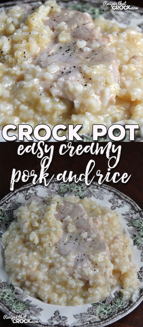 If you are looking for some delicious comfort food that is super easy to throw together, you are gonna love this Easy Crock Pot Creamy Pork and Rice recipe! Pork And Rice Recipes, Crock Pot Easy, Rice In Crockpot, Pork And Rice, Pork Chop Recipes Crockpot, Crockpot Pork Chops, Leftover Chicken Recipes, Crockpot Pork, Easy Pork