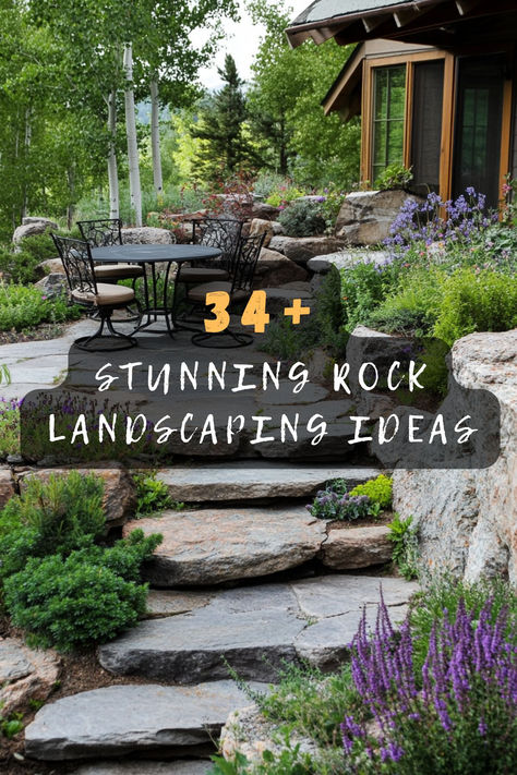 Transform your outdoor space with 34 stunning rock landscaping ideas that offer a natural touch. 🪨 From Zen gardens to rugged pathways, these designs bring beauty and tranquility to your yard. Curious to see how rocks can enhance your landscape? Click to explore all the stunning ideas! #RockLandscaping #GardenDesign #OutdoorInspo #NaturalBeauty #LandscapeIdeas #YardDesign #TranquilSpaces Rock Placement In Landscaping, Rock Garden Fountain, Woodland Landscaping Ideas Backyards, Black Stone Landscaping, Using Rocks In Landscaping, Rocks In Landscaping, Rock Landscaping Ideas, Natural Landscaping, Wooded Landscaping