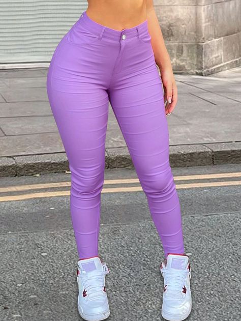 Purple jeans outfit