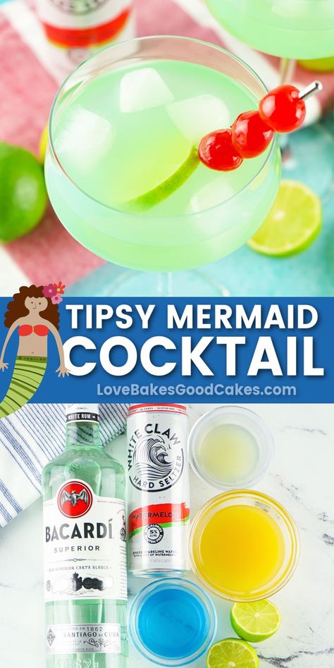 Tipsy Mermaid Cocktail Blue Summer Drink, Mermaid Cocktail, White Claw Hard Seltzer, Themed Cocktails, Sea Can, Themed Drinks, Bourbon Cocktails, Hard Seltzer, White Rum