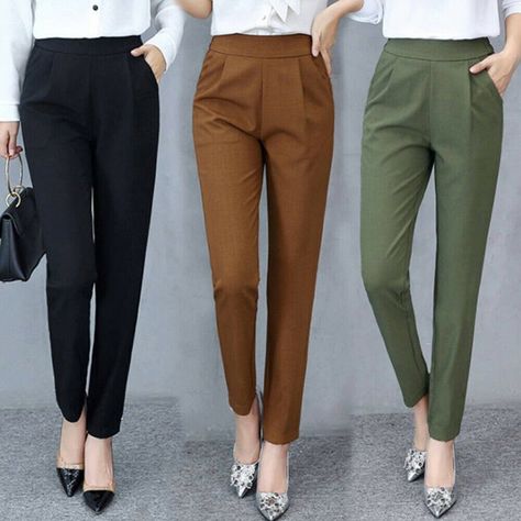 Product Description * Item:Women High Waist Cigarette Pants Office Work Casual Tapered Long Slim Trousers * Condition: 100% Brand New * Color: Black, Caramel, Green * Size:Asian M-3XL * Package:1pc Pants(without any accessories ）    Please note: 1.Please allow a little error due to manual measurement. 2.The color maybe a little difference because of the light,screen reflection etc. 3.If you are not sure what size to choose, you can tell us your height and weight, we will recommend the right size Women High Waist Pants, Baju Kahwin, Looks Kate Middleton, Harem Jeans, Office Pants, Trousers Casual, Work Trousers, Slim Trousers, Elegante Casual