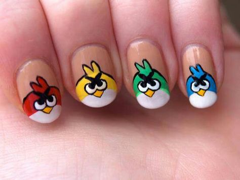 angry birds #nailart - 10 playable angry birds, 10 fingers - coincidence? We think not.  Follow Gameoapp.com for game tips, tricks, humor, crafts and more! Birds Nail Art, Angry Bird Pictures, Bird Nail Art, Bridal Nail Art, Nail Art Pictures, Nail Art Techniques, Angry Bird, Beautiful Nail Designs, Bridal Nails