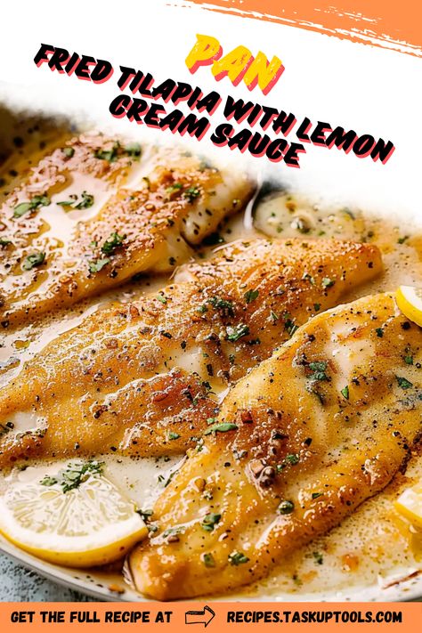 Discover the perfect blend of flavors with this Pan Fried Tilapia topped with a luscious Lemon Cream Sauce. This delicious recipe highlights tender, flaky fish paired with a rich, zesty sauce that elevates any meal. Ideal for a quick weeknight dinner or a special gathering, this dish is not only simple to prepare but also elegant enough to impress your guests. Dive into a culinary experience that combines freshness and comfort in every bite. Pin this recipe for a delightful addition to your dining table! One Pan Fish Recipes, Fish Recipes Cream Sauce, Fish Tilapia Recipes, Tilapia With Cream Sauce, Tilapia Lemon Cream Sauce, Tilapia Recipes For Dinner, White Perch Fish Recipes, Lemon Fish Recipes, Pangasius Fish Recipes