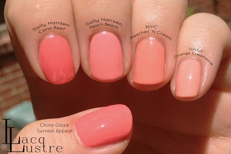 Peach Colored Nails, Peach Nail Polish, Coral Nail Polish, Nails Yellow, Peach Nails, Coral Nails, Spring Nail Colors, Shellac Nails, Pink Nail