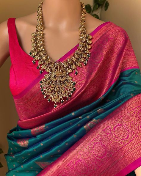 Www.Thejacouture.in > silk sarees > peacock green Art silk saree. . Peacock Green Art silk saree pink zari border and buttas all over saree. Comes with magenta pink blouse piece. Saree height: 48 inches. Saree length: 5.5 meters. Blouse: 80cm . Priced: 1600/- INR Normal wash. . Jewellery: @shopping_for_you_001 . #peacockgreen #peacockgreensaree #artsilk#artsilksarees #love #sareelove #india #sareeinspiration #fashion #sareelove😍 #indianwear #traditional #sareeday #indianwedding #sar... Peacock Green Saree Contrast Blouse, Peacock Green Blouse, Magenta Pink Lehenga, Peacock Green Saree, Green And Pink Saree, Magenta Pink Saree, Contrast Saree, Half Saree Lehenga, Saree Lehenga