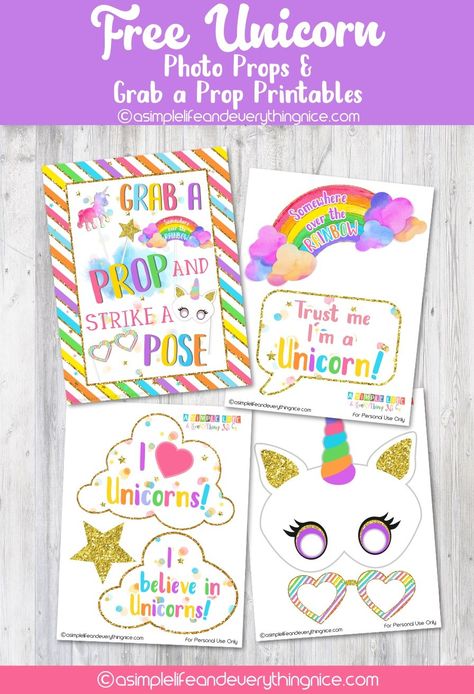 Free Unicorn Photo Props and Grab a Prop Poster Printables - A Simple Life and Everything Nice Unicorn Photo Booth, Pin The Horn On The Unicorn, Burlap Christmas Decorations, Unicorn Photo, Trolls Birthday Party, Unicorn Themed Birthday Party, Unicorn Photos, Photo Booth Sign, Mickey Mouse Clubhouse Birthday