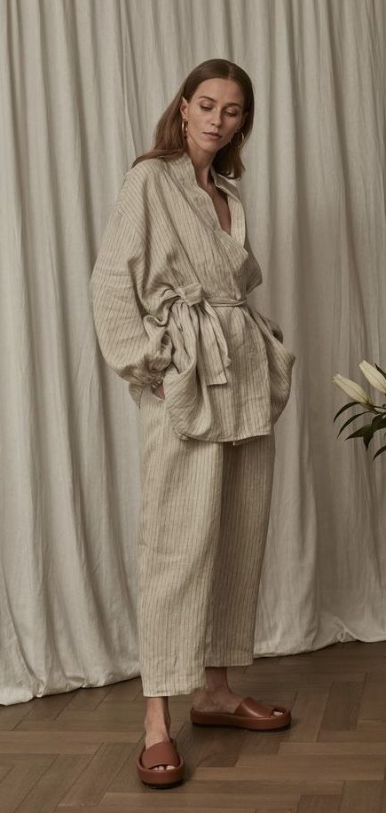 Linen Loungewear Set, Linen Sleepwear, Belt Kimono, Kimono Style Tops, Linen Fashion, Linen Loungewear, Summer Linen, Kimono Style, Dry Goods