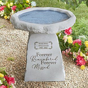 Memorial Gifts | Personal Creations Small Memorial Garden Ideas, Flag Pole Landscaping, Stone Bird Baths, Pet Memorial Garden, Grave Headstones, Memorial Garden Stones, Prayer Garden, Memorial Benches, Garden Water Feature