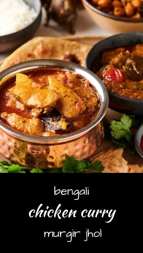 Murgir jhol -homestyle bengali chicken curry   is loaded with big Indian spice flavour - glebekitchen Bengali Chicken Curry, Bengali Chicken Recipes, Bangladesh Food Recipes, Panch Phoran, Bengali Chicken, Chicken And Potato Curry, Indian Beef Recipes, Food Rocks, Bengali Recipes