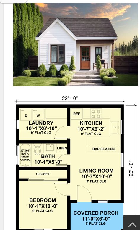 One Floor House Plans, Small Cottage Homes, House Plans One Story, Dream Farm, Tiny Cottage, House Outside Design, Small Cottage, Tiny House Living, Small Homes