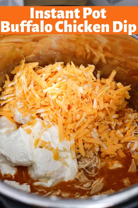 Instant Pot Buffalo Chicken Dip is quick, easy, super creamy, and delicious! With a kick of spice and loaded with cheese, it'll be a go-to party appetizer! Buffalo Chicken Dip Instapot, Buffalo Chicken Dip Instant Pot, Instant Pot Buffalo Chicken, Chicken Wing Dip, Instant Meals, Buffalo Chicken Dip Crock Pot, Buffalo Chicken Dip Easy, Chicken Dip Recipe, Chicken Dip