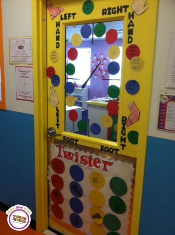 What a fun way to decorate the center! Each classroom is a different board game theme! Twister Door Decoration, Game Door Decorations Classroom, Board Game Theme Classroom Doors, Game Classroom Door Ideas, Twister Decoration Ideas, Board Game Teacher Door, Game Theme Door Decorations, Board Games Classroom Theme, Board Game Classroom Door