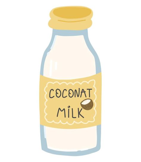 coconut milk bottle. Vector illustration of alternative milk. Alternative Illustration, Coconut Drawing, Milk Illustration, Milk Drawing, Bottle Vector, Milk Art, Inspirational Stickers, Vector Drawing, Milk Bottle