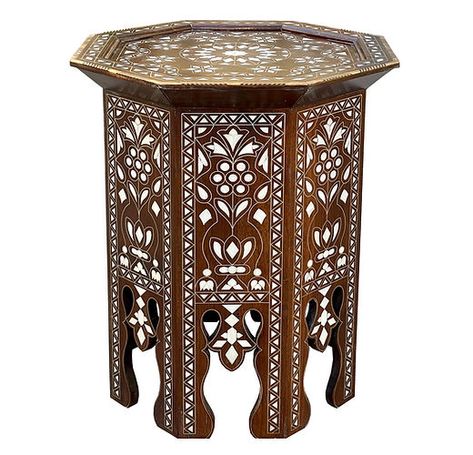 Syrian tables | Syrian console tables | Syrian side tables Octagon Side Table, Arabic Furniture, Islamic Furniture, Moroccan Side Table, Style Side Table, Moroccan Table, Wood And White, Coffee Color, Islamic Design