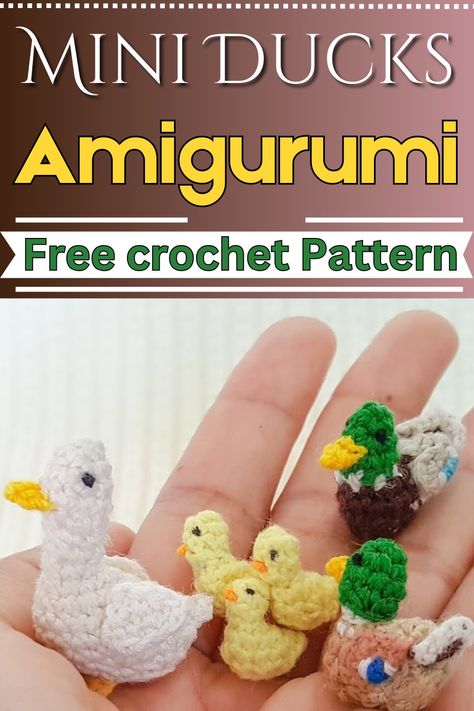 Crochet Mini Ducks To Fill Your Dollhouse Mini Duck Crochet Pattern, Crochet Mini Duck, Mini Ducks, Cookie Crochet, Crochet Dollhouse, Knit Animals, Bird Purse, Duck Crochet, Crochet Duck