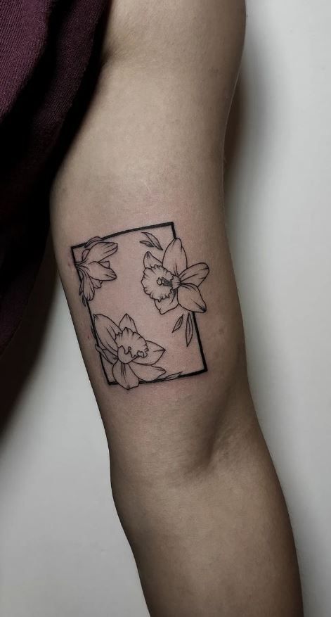 Daffodil And Hawthorn Tattoo, Daffodil And Bee Tattoo, Daffodil Stamp Tattoo, Daffodil Line Tattoo, Daffodil Nails, Tattoos Daffodil, Dainty Daffodil Tattoo, Dafodill Flowers Tattoo, Daffodil Flower Tattoos