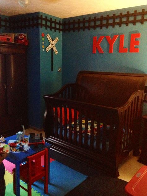 Thomas The Train Nursery, Thomas The Train Room Ideas, Train Room Ideas, Thomas The Train Room, Train Bedroom For Boys, Train Room Decor, Thomas Bedroom, Train Bed, Train Bedroom