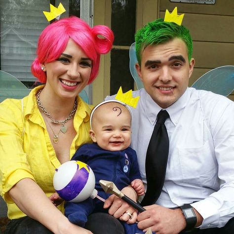 Wanda, Cosmo, and Poof costumes/cosplay. #FairlyOddParents #Nickelodeon #Cosmo #Wanda #Poof #FamilyCostumes #Halloween Family Themed Halloween Costumes, Kids Halloween Costumes, First Halloween Costumes, Newborn Halloween Costumes, Themed Halloween Costumes, Cosmo And Wanda, Newborn Halloween