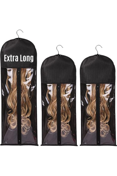 3 Pack Wig Bags Storage with Hanger Wig Storage Bags Wig Storage for Multiple Wigs Portable Hair Storage Bag for Hairpiece Human Hair Prevent Dust and Moisture (2 Pack 23.6 INCH   1 Pack 31.5 INCH) Wig Storage Ideas, Wigs Storage Ideas, Hair Storage, Wig Business, Wig Storage, Hair Product Storage, Bags Storage, Hairstyles Ideas, Storage Bags