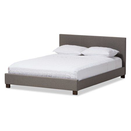 Baxton Studio Elizabeth Modern and Contemporary Fabric Upholstered Panel-Stitched Platform Bed, Multiple Sizes, Multiple Colors, Gray Upholstered Beds Grey, Bed Full Size, Upholstered Full Bed, Contemporary Platform Bed, Elizabeth Queen, Fabric Upholstered Bed, Low Profile Bed, Full Size Platform Bed, Bed Full