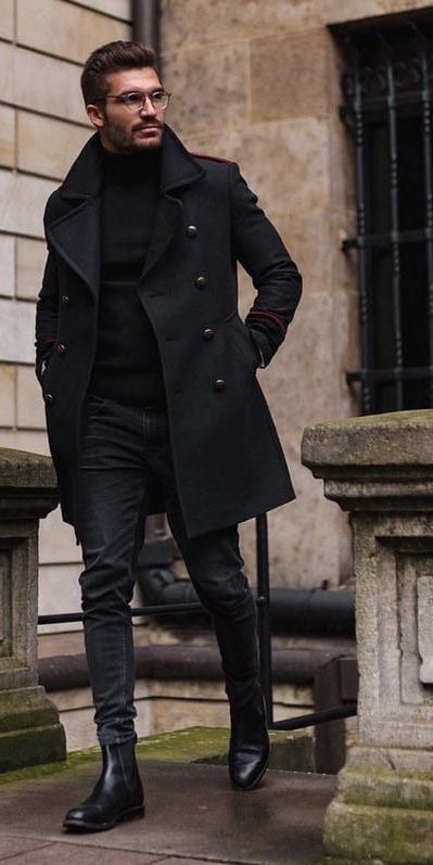 All Black Outfits Men-15 All Black Dressing Ideas for Guys Bad Boy Style, Black Outfit Men, Man In Black, All Black Fashion, Mens Winter Boots, Winter Outfits Men, Stylish Mens Outfits, Mens Fashion Suits, Men Fashion Casual Outfits