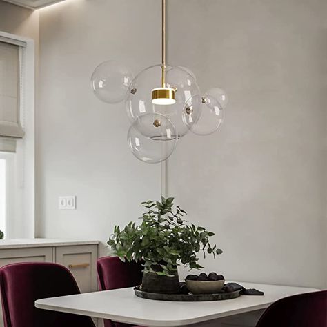 Light For Kitchen Island, Kitchen Island Dining Room, Modern Industrial Decor, Island Dining Room, Modern Lighting Chandeliers, White Dining Room, Popular Decor, Organic Decor, Bubble Lamps