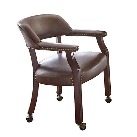 Amazon.com - Steve Silver Company Tournament Captains Chair with Casters, Brown - Chairs Captains Chair, Brown Chair, Caster Chairs, Conference Chairs, Cool Chairs, Rectangular Dining Table, Leather Armchair, Extra Seating, Arm Chair