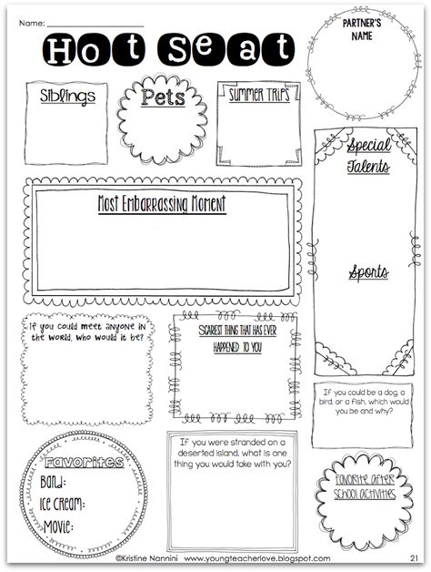 Beginning of the Year Team Building Updates- Young Teacher Love by Kristine Nannini Get To Know You Activities, First Day Activities, Classroom Materials, Hot Seat, First Day Of School Activities, Ice Breaker Games, Building Activities, Icebreakers, Ice Breaker