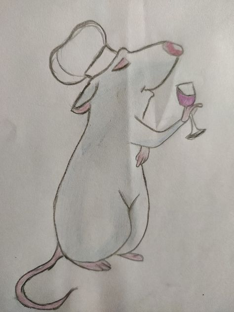 Remi The Rat Drawing, Remy The Rat Drawing, Rat Drawn Easy, Rats Sketch, Ratatouille Drawing Easy, Remy Drawing, How To Draw A Rat, Ratatouille Sketch, Cute Rats Drawing