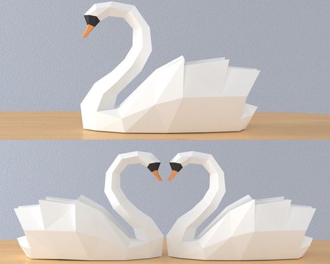 Swan Paper Craft, 3d Origami Swan, Paper Swan, Origami Swan, Custom Business Signs, Origami Patterns, Diwali Decor, 3d Sculpture, Shadow Box Art