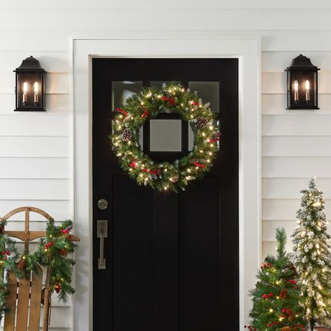 Battery Operated String Of Lights To Put On Christmas Wreath | Wayfair Pre Lit Christmas Wreaths, Lighted Wreaths, Artificial Christmas Wreaths, Pine Cone Decorations, Pine Wreath, Artificial Wreath, Berry Wreath, Hanging Wreath, Wreath Decoration