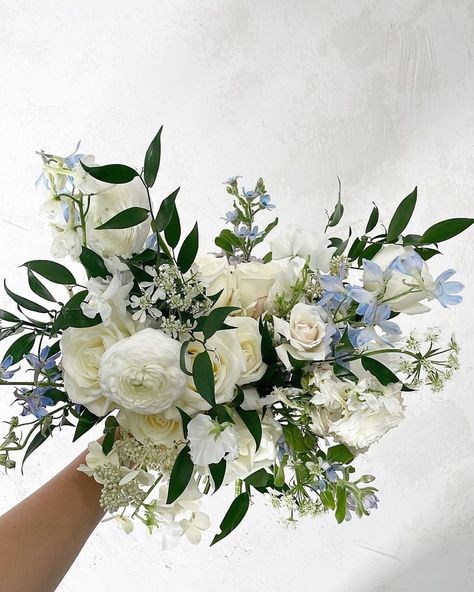 A little something blue for Jessica 💙 #BelovedEventsco #BelovedBridal #Wedding #WeddingInspo #WeddingFlorist #BridalBouquet Blue Bouquets, Cream Wedding Flowers, Cream Wedding, Blue Bouquet, Wedding Florist, Something Blue, Blue Cream, Dusty Blue, Styled Shoot