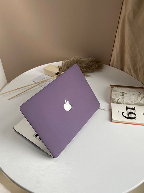 Purple Laptop Aesthetic, Macbook Pro Aesthetic Case, Purple Apple Products, Purple Office Aesthetic, Apple Laptop Aesthetic, Macbook Purple, Macbook Air Case Aesthetic, Apple Laptop Case, Macbook Pro 2022