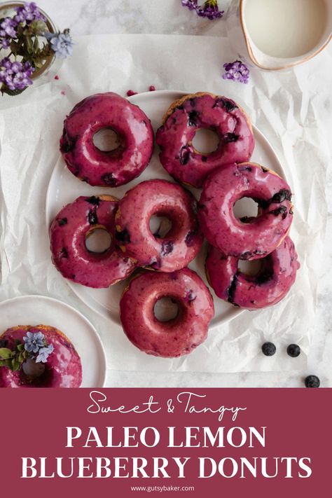 Healthy Blueberry Donut Recipe, Gluten Free Blueberry Donuts Baked, Paleo Donut Recipe, Paleo Donuts Baked, Gluten Free Lemon Blueberry Muffins, Gutsy Baker, Paleo Donuts, Aip Paleo Desserts, Dairy Free Donuts