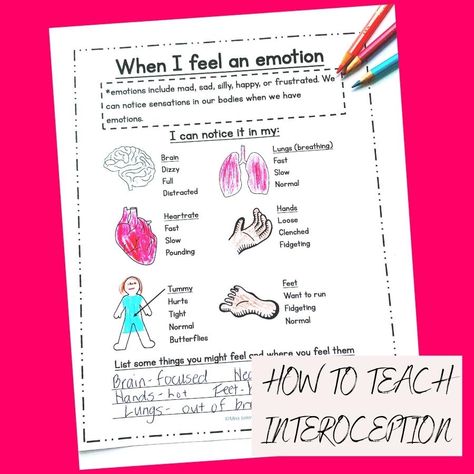 HOW TO TEACH INTEROCEPTION - Miss Jenny OT Introception Activities For Kids, Interoception Activities For Kids, Body Awareness Activities For Kids, Interoception Activities, Body Awareness Activities, Counselling Resources, Sensory Words, Hidden Picture Puzzles, Occupational Therapy Activities