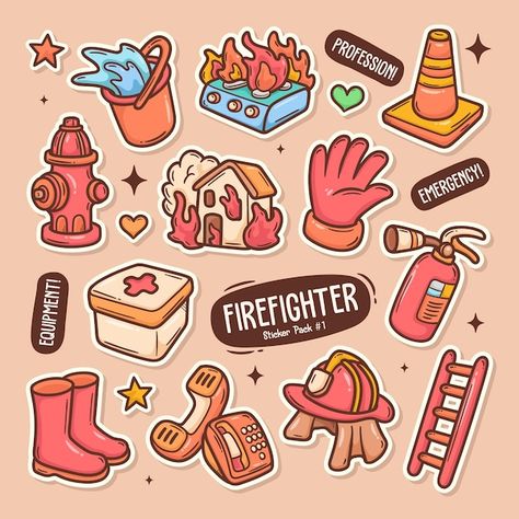 Fireman Illustration, Firefighter Drawing, Study Stickers, Firefighter Stickers, Kawaii Doodle, Steven Universe Pictures, Doodle Vector, Wallpapers Ipad, Cute Doodle