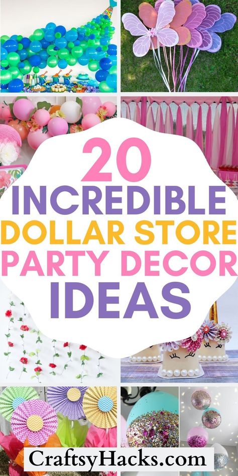 Looking for party decorations on a budget?! Save money on these budget-friendly supplies and DIY craft ideas from the dollar store. From party decorations to party favors and game ideas, there's endless creative party decor to choose from that won't break the bank. Diy Dollar Tree Party Decorations, Outdoor Birthday Party Decorations Diy, Diy 3rd Birthday Decorations, Low Budget Party Decorations, Things You Need For A Birthday Party, Cheap Table Centerpieces Party, Cheap Diy Party Decor, Diy Easy Birthday Decorations, Small Home Birthday Party Decor