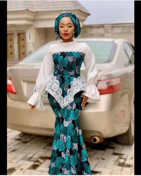 Ankara Dress Styles For Hijab, Ankara Dress Styles For Mothers, Arewa Hausa Ankara Skirt And Blouse, Ankara And Lace Combination Styles, Hausa Fashion, Ankara And Lace Combination, Lace Combination Styles, Ankara And Lace, Model Wax