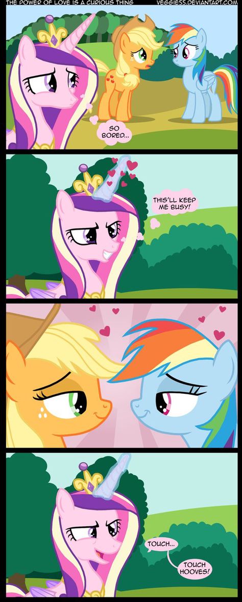 Now... KISS. NO, MAKE OUT!! No- GET MARRIED!!!!!!!!! AND HAVE LITTLE BABIE- okay I'm taking this way too far. My Little Pony Applejack, Mlp Comics, My Little Pony Wallpaper, My Lil Pony, Mlp Fan Art, My Little Pony Comic, Power Of Love, Mlp Equestria Girls, My Little Pony Drawing