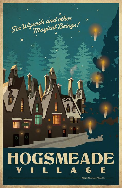 Hogsmeade Harry Potter Travel Poster by MMPaperCo Subtle Harry Potter Poster, Harry Potter Travel Poster, Posters Harry Potter, Poster Harry Potter, Hogsmeade Village, Harry Potter Travel, Imprimibles Harry Potter, Art Harry Potter, Potter Wallpaper