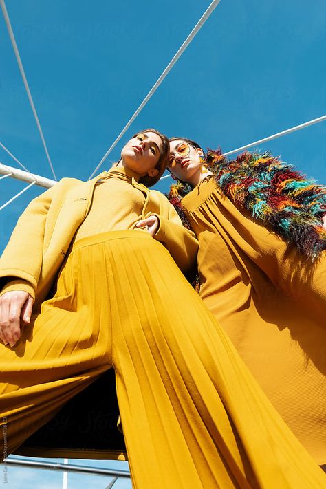 Yellow Tracksuit, Outdoor Fashion Photography, High Fashion Photoshoot, Yellow Portrait, White Architecture, Mode Editorials, Yellow Suit, Photoshoot Concept, Futuristic Fashion